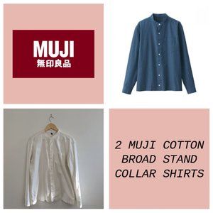 2 [TWO] MUJI MEN COTTON BROAD STAND COLLAR SHIRTS